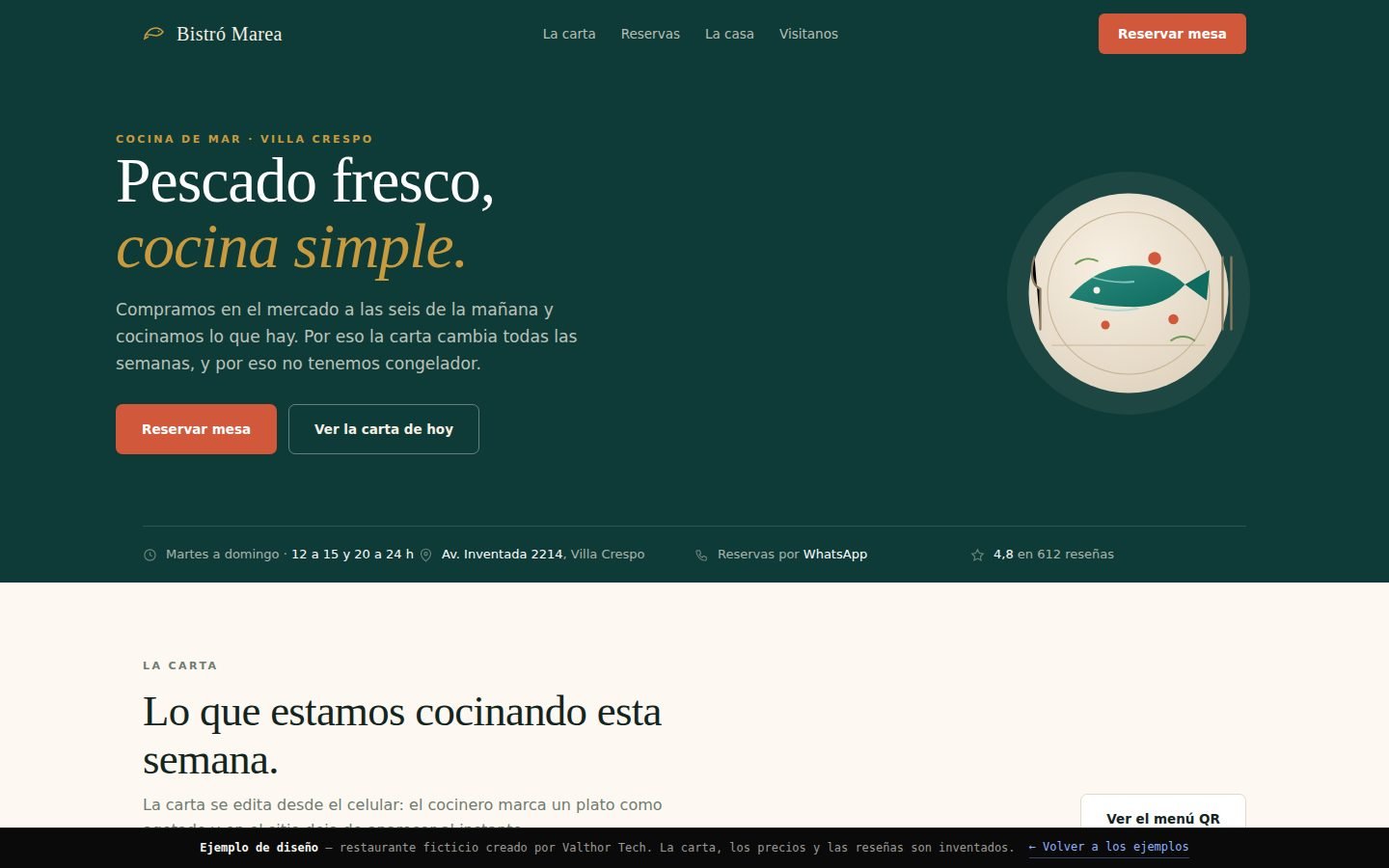 Vista del ejemplo Bistró Marea, sitio de gastronomía