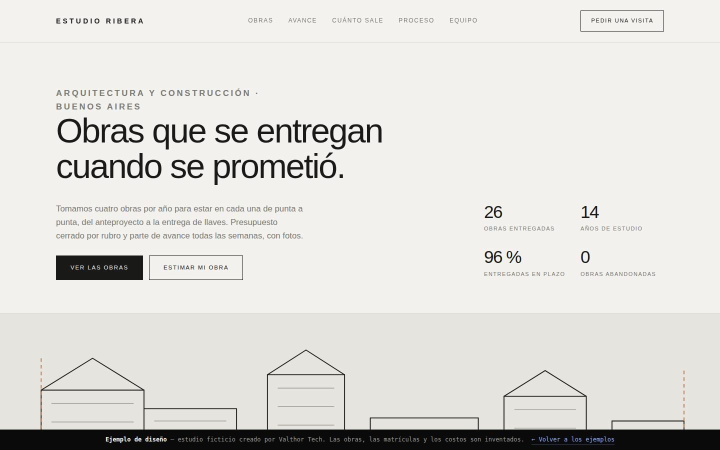 Vista del ejemplo Estudio Ribera, sitio de constructoras y arquitectura