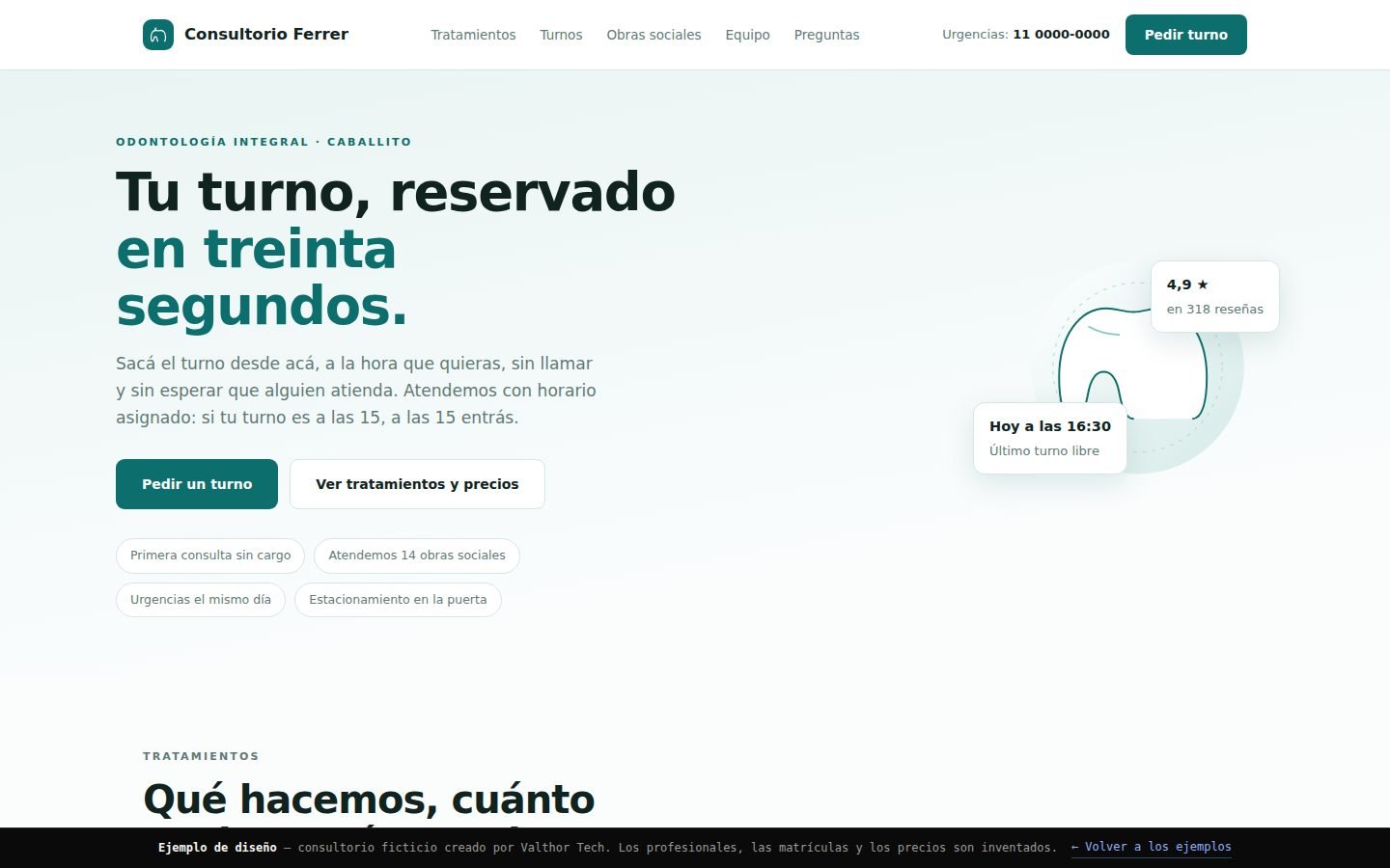Vista del ejemplo Consultorio Ferrer, sitio de profesionales de la salud